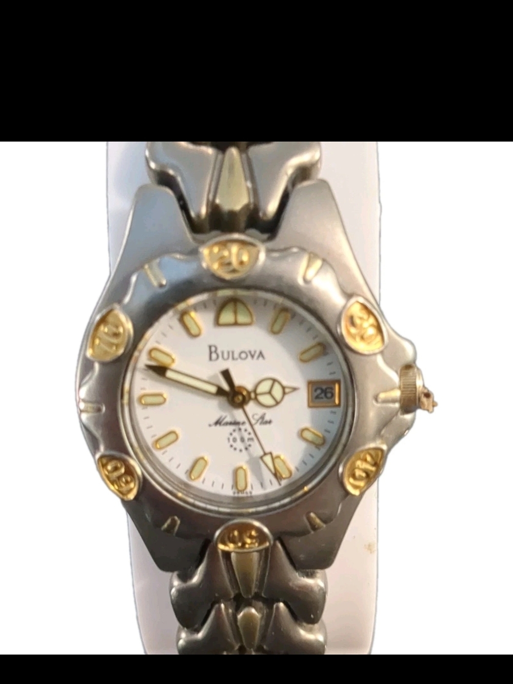 Bulova Two-Tone Silver and Gold Ladies Watch with White Dial